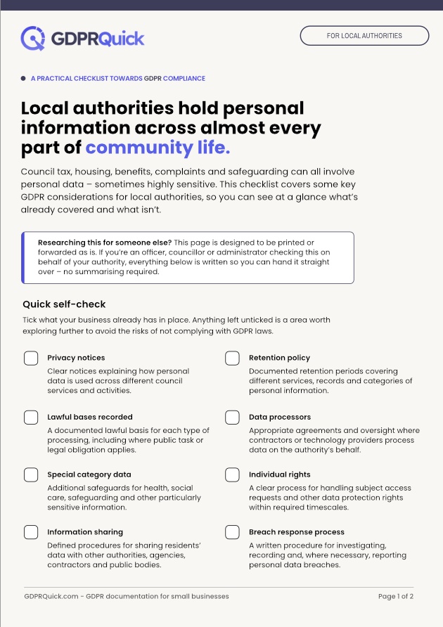 Free Downloadable Checklist for local authorities
