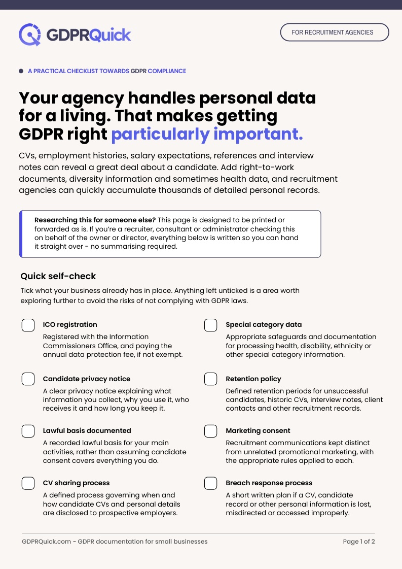 Free Downloadable Checklist for recruitment agencies