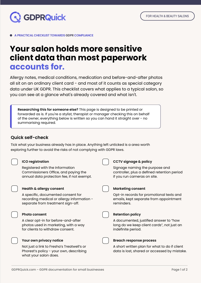 Free Downloadable Checklist for hair & beauty salons